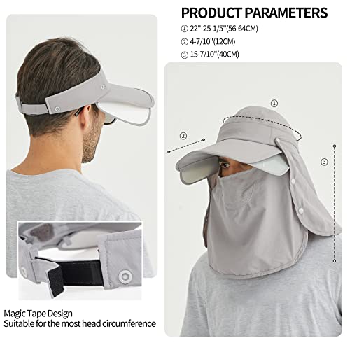 Wide Brim Sun Hat Light Grey Hiking Hat With Neck Flap, Retractable Extra Wide Brim Hat Sun Visor Cap For Outdoor Summer Beach Fishing Travel #TOP2