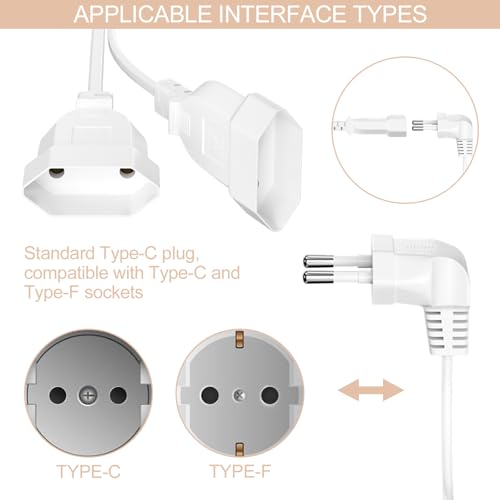 Eckerdromk Verlängerungskabel Flachstecker, Eurostecker 90° Flachstecker Verlängerung, Flachkabel 2 in 1 Verlängerungskabel Dünn, Doppelstecker Flach, für TV PC Computer Monitor (Weiß)