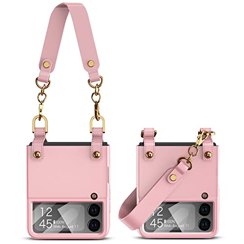 Coque Samsung Galaxy Z Flip 4 antichoc rose mat avec bracelet