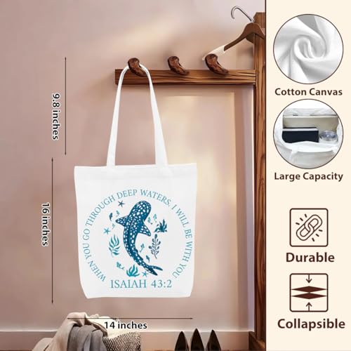 Floral Beach Whale Shark Gifts Jellyfish Christian Canvas Tote Bag for Work Totes for Women Christmas Bible3