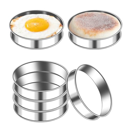 6 Pack 4 Inch English Muffin Rings Double Rolled Cookie Rings Nonstick Stainless Steel Crumpet Round Home Baking Cooking Egg Set Molds for Cooking English Muffin