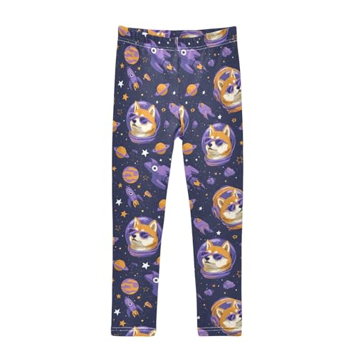 Astronaut Corgi Space Stars Girls Leggings Ultra Soft Compression Yoga Gym Pants for Kids 4-10T