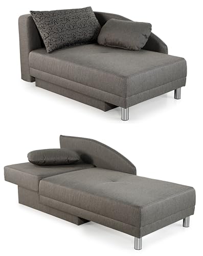 Stilvolle Recamiere mit Schlaffunktion und Bettkasten, B149/T90/H80 cm, Federkernpolsterung, ausziehbar zur Liegefläche von 200 x 84 cm, Stoff Flachgewebe in Grau / 15123 Stilvolle Recamiere mit Schlaffunktion und Bettkasten, B149/T90/H80 cm, Federkernpolsterung, ausziehbar zur Liegefläche von 200 x 84 cm, Stoff Flachgewebe in Grau / 15123