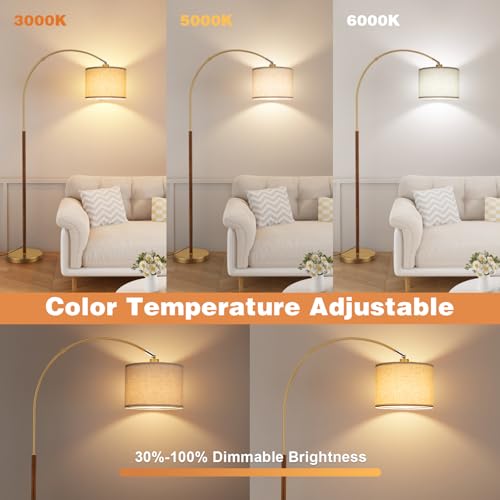 Ambimall Dimmable Arc Floor Lamp with Remote, Color Temperatures and Brightness Adjustable, Arched Floor Lamp with Rotating Head, Over Couch Arched Reading Light for Living Room (Gold and Wood Grain) by Ambimall - Used condition - Image 4
