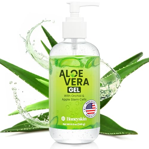 Image of Honeyskin Soothing Aloe Vera Gel Made in the USA with Natural Ingredients - Give Yourself Relief From Sunburn and Dry Skin During the Hot Summer Days (8 Fl Oz)