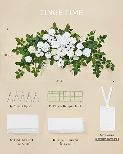 Tinge Time Artificial Sweetheart Flower Swag With Table Cloth And Table Runner, Pack Of 3 Floral Arrangement For Wedding Sweetheart Table Centerpiece Decoration(Virginalwhite) #TOP6