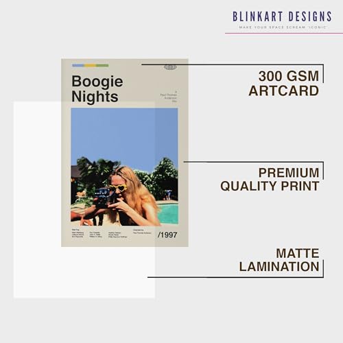 Image of BLINKART Boogie Night Movie Poster Frame 8x12 Inch | Premium 300 GSM Paper Wall Print | Mid Century Vintage Film Artwork for Home, Bedroom, Living Room, Office | Framed Photo Decor