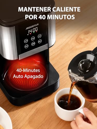 Miniatura 5 de Aigostar Cafetera De Goteo Filtro Programable 24h 1,5l 12 Tazas Acero Inoxidable 1000w Pantalla Lcd Ajuste De Intensidad Antigoteo Limpieza Automática Mantenimiento De Calor Negro-Cora