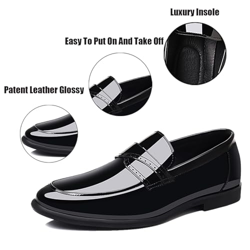 Men's Patent Leather Slip On Brogue Loafers Classic Pointed Toe Non Slip Tuxedo Dress Shoes for Party Wedding Business Formal Casual Occasions2