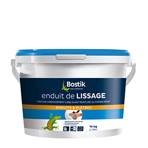 Bostik Enduit de Lissage en Pâte, Prêt à l'Emploi, Application Facile, Usage Intérieur, Seau de 15 kg, Blanc