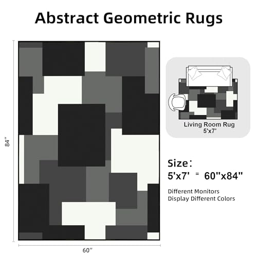 Tapete Moderno Geométrico 152x213 cm Antideslizante Negro y Blanco miniatura 2