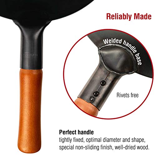 Yosukata Carbon Steel Wok Pan – 11,8 “ Woks And Stir Fry Pans - Chinese Wok With Flat Bottom Pow Wok - Traditional Chinese Japanese Woks - Black Wok For Flat Stoves, Induction, Gas Stovetops #TOP2