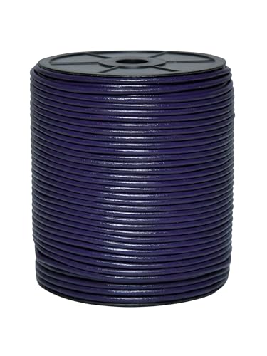 Cords Essentials Round Genuine Leather String Cord, Rope for Jewelry Making, Necklaces, Bracelets, Kumihimo Braiding, Wraps, Crafts and Hobby Projects (Violet, 3.0 MM)