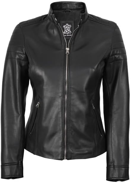 Decrum Womens Leather Jacket - Real Lambskin Cafe Racer Style Leather Jackets for Women - Image 3
