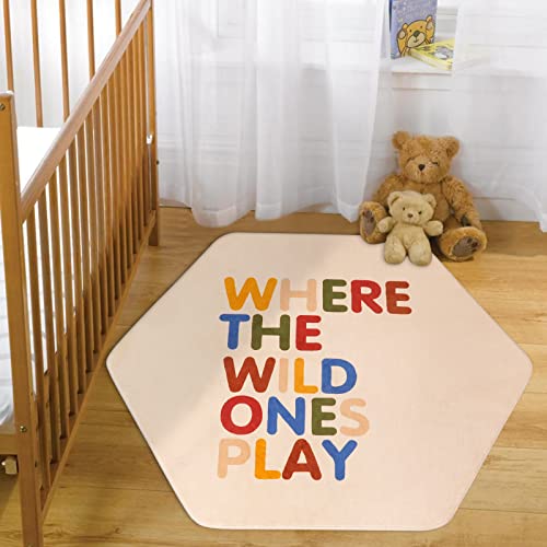 Staruia Colorful Nursery Rug,4'X4'7"Non-Slip Hexagon Kids Rug For Playroom,Rainbow Washable Carpet For Boys Girls Bedroom,Ultra Soft Quote Playmat For Playpen Tent #TOP24