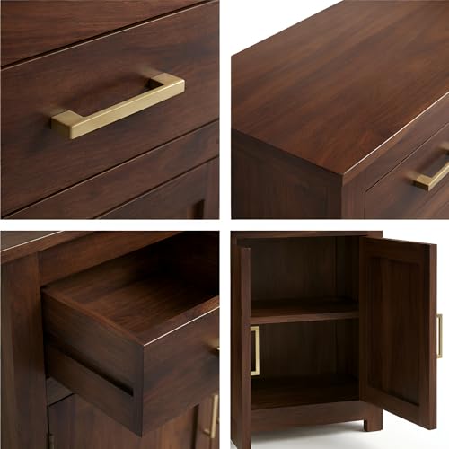 Image of SONA Art & Crafts Solid Sheesham Wood Sideboard Cabinet Storage Organizer for Home Kitchen Living Room & Bedroom Multi Shelves Hallway Dining Room Walnut Finish 145x45x90 CM