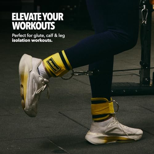 Image of Boldfit Ankle Straps For Gym With Metal D-rings Unisex Ankle Strap For Cable Machine Exercise Padded Ankles Bands For Leg Extensions, Kickback Ankles Gym Accessories For Men Workout 1 Pair Apex Yellow