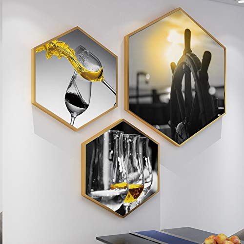 Mkmkl Hexagonal Combination Wall Painting, Simple Restaurant Decoration Background, Photo Frame Photo Wall,Gold,100X90Cm #TOP1