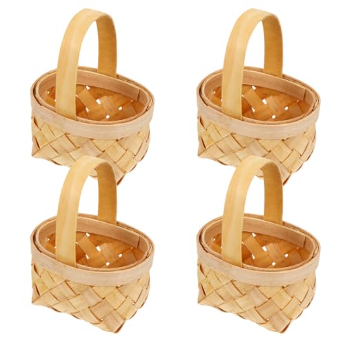HOLIDYOYO 4 Pack Mini Wooden Basket with Handle Hand Woven Flower Girl Basket for Wedding Party Favors Gift Storage Home Garden Hotel Decor