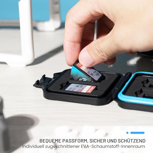 JJC Speicherkarten Hülle Schlanker Halter für 4 SD SDXC SDHC und 8 Micro SD Micro SDXC Micro SDHC TF Karten, Wasserbeständiger Stoßfest Tragbare SD Card Aufbewahrungsbox Organizer