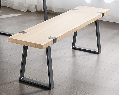 VESCASA 60" Wood Dining Bench with Black Metal Legs for
