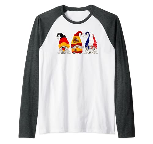 Spain Germany France Gnome Raglan Baseball Tee, Grey