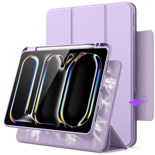 JETech Magnetische Abnehmbare Hülle für iPad Pro 11 Zoll M5/M4 (2025/2024) mit Stifthalter Entfernbar Drehbare Klar Abdeckung Hochformat/Querformat Ständer (Lavendel)