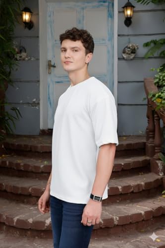 Image of Zilcon Mens Solid Unique Design Tshirt for Men - Round Neck Loose Fit Drop Shoulder Polo Mens T-Shirt