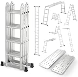 LUISLADDERS 15.5 FT Folding Ladder, Aluminum Multi-Position 7-in-1 Ladder, Heavy Duty Combination Ladder, EN131 Standard, 330 lbs Capacity (15.5 Ft)