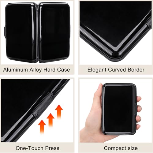 Image of ELFISH Mini RFID Aluminum Wallet Credit Cards Holder Business Card Case Metal ID Case for Men Women (Black)