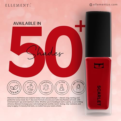 Image of SCARLET Vegan Nail Polish Red Color | Long Lasting Chip Resistant Formula | Quick Dry Glossy Finish | Non Toxic & Cruelty Free Nail Paint for Women | 10 ml
