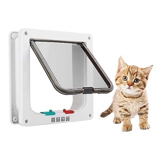 NAMSAN Katzenklappe Innentür Weiss Katzenklappe Isoliert für Katzen 4 Verrriegelungsstilen Katzenklappe Geräuschlos mit Magnet 23.5 cm x 25 cm (B x...