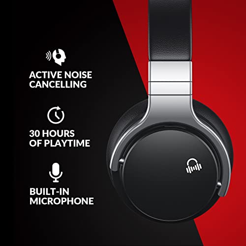 Movssou E7 Active Noise Cancelling Headphones Bluetooth Headphones Wireless Headphones Over Ear With Microphone Deep Bass, Comfortable Protein Earpads, 30 Hours Playtime For Travel/Work, Matte Black #TOP1