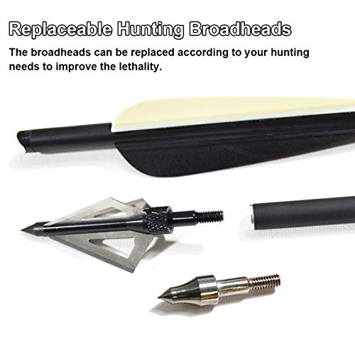Vnaker 20 Inch Carbon Crossbow Bolts 12 Pack And Hunting Broadheads 6 Pack, Carbon Crossbow Arrows For Hunting And Outdoor Practice(Black) #TOP4