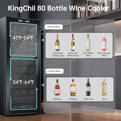 Image of KingChii 80 Bottle Wine Cooler Refrigerator - Dual Zone Wine Fridge with Intelligent Digital Control, Low Noise Operation, Freestanding Wine Refrigerator for Home and Kitchen