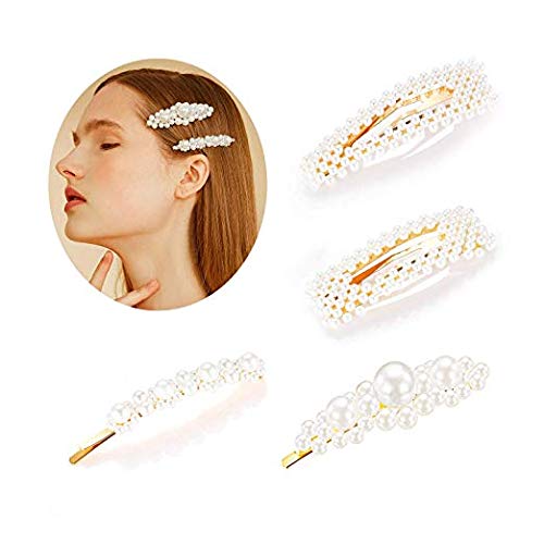 Pearls Hair Clips for Women Girls Gold 4pcs Large Bows/Clips/Ties for Christmas Birthday Valentines Day Gifts Bling Hairpins Headwear Barrette Styling Tools Accessories
