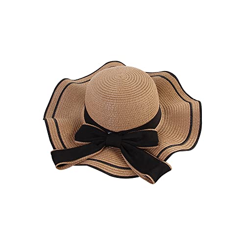 Sombrero de paja de ala ancha para mujer, sombrero de protección solar para verano, playa, sombrero flexible con lazo, Caqui, M