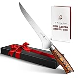 TUO Boning Knife, 7 inch Sharp Fillet Knife for Trimming Meat with Bones, Woodgrain Pakkawood Handle, High Carbon German Steel, Gift Box Included