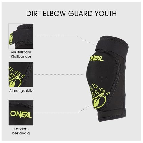 O'NEAL | Ellenbogenprotektor | Kinder | BMX Mountainbike MTB | Atmungsaktives Neopren, Leichtes & ultradünnes Konstrukt, Abriebfestes Material | Dirt Elbow Guard Youth V.23 | Schwarz Neon-Gelb size XS