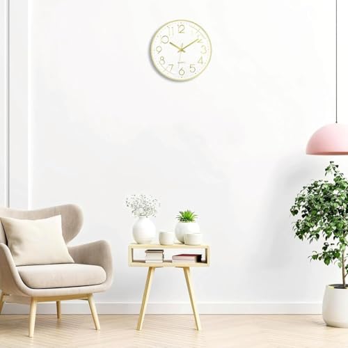 Image of TEKCOOL Plastic Digital Wall Clock 12 inch Silent Quartz Decorative Non-Ticking Classic Clock Battery Operated Round Easy to Read for Room /Home /Kitchen /Bedroom /Office /School- (Gold White);