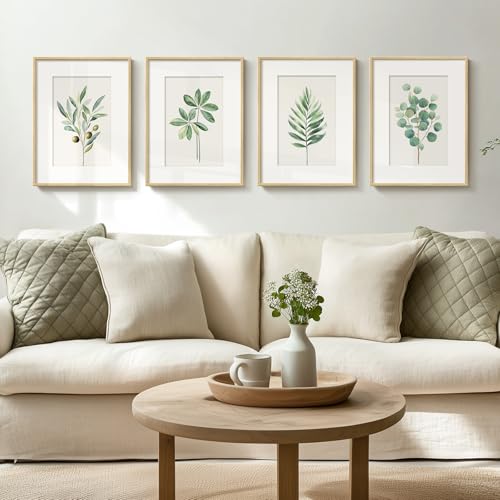 Framed Boho Sage Green Botanical Wall Art for Living Room,