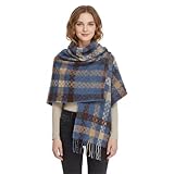 Candsliky Winter Scarf for Women，Plaid Blanket Scarf, Long Warm Shawl for Women, Cold Weather Wrap, Colorful (Blue)