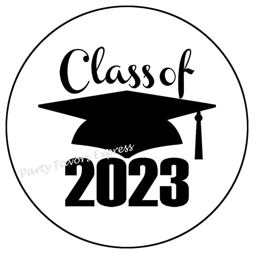 48 Class Of 2023 Black Graduation Envelope Seals Labels Stickers 1.2" Round #TOP9