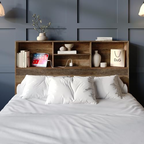 HOME DESIGN Pomona King Storage Headboard, Vintage Oak