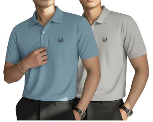 Image of MACK JONNEY Men's Solid Polo T-Shirt | Premium Cotton Blend | Regular Fit | Short Sleeve | Collared Casual Wear|Pack of 2 -MJ-157