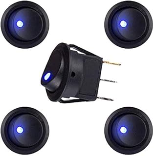 Blue LED Illuminated Round Rocker Switch Toggle Switch Press Button On/Off 12v 20A Car Van Dash Light for Car Auto Boat Truck Trailer Household Appliances, 5 Pack