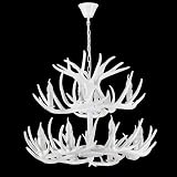 Vimatto White Antler Chandelier, 12-Light 2-Tier Faux Deer Horn PVC Ceiling Light, Rustic Vintage Candle Style Farmhouse Pendant Light, Adjustable Hanging Light for Large Dining Room, Living Room