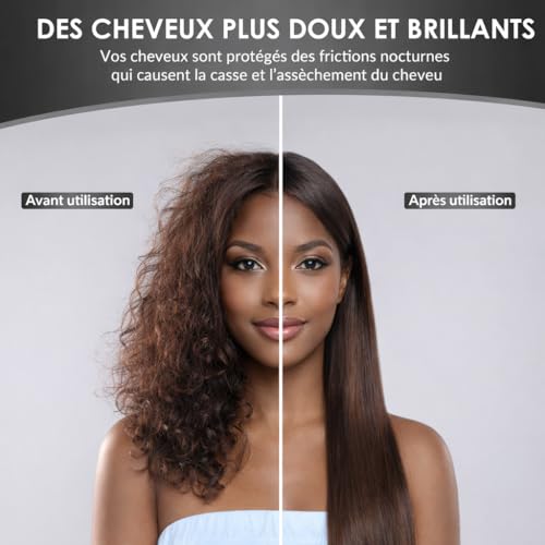 Bonnet de Nuit en Soie Naturelle de Mûrier- Femme-19 Mommes-Extra Large-Bandeau élastique– Charlotte- Foulard De Sommeil- Pour Cheveux Secs Cassants bouclés Afro Crépus– Night Silk Sleeping Cap (Noir) – vue 2