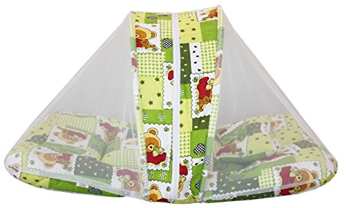 Image of Amardeep and Co Toddler Mattress with Mosquito and Insect Protection Net 70 * 40 cms (Green Yellow Teddy)