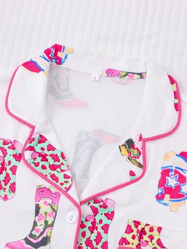 RONGTAI Womens Pajama Sets Button Down Short Sleeve Lapel Shirt with Pocket Matching Pj Shorts Two Piece Loungewear Set4